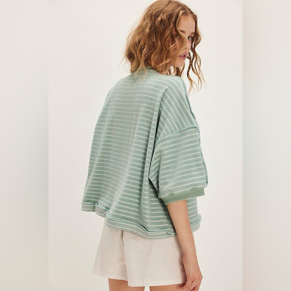 NWT! FP Free People Matilda Striped Terry Cardigan Sz Large - Picture 3 of 4